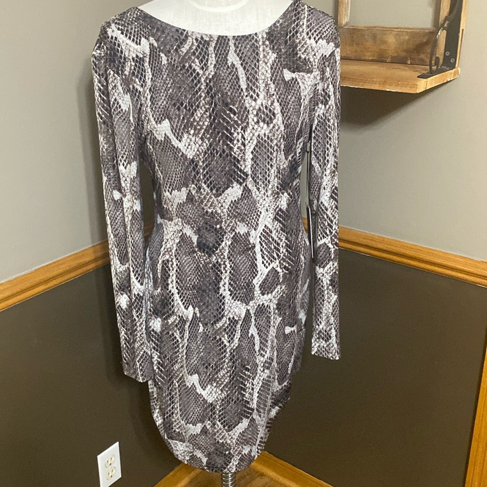 Jennifer Lopez brown, black, & cream animal print long sleeve dress size L